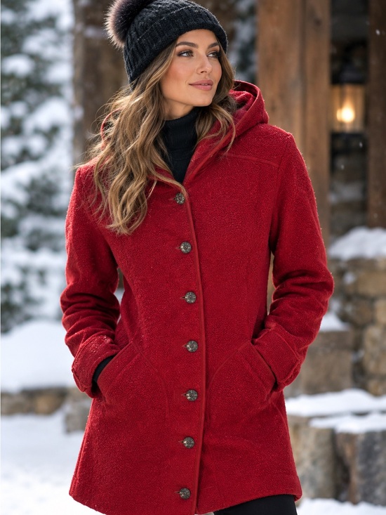 L.L. Bean Jackets & Blazers - Vintage L.L. Bean Red Hooded Button-Front Coat